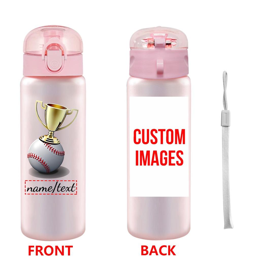 1pc Customized Photo Name 780ml/26oz Outdoor Travel Sports Cup with Lanyard Leakproof Plastic Water Bottle for Watching Matches