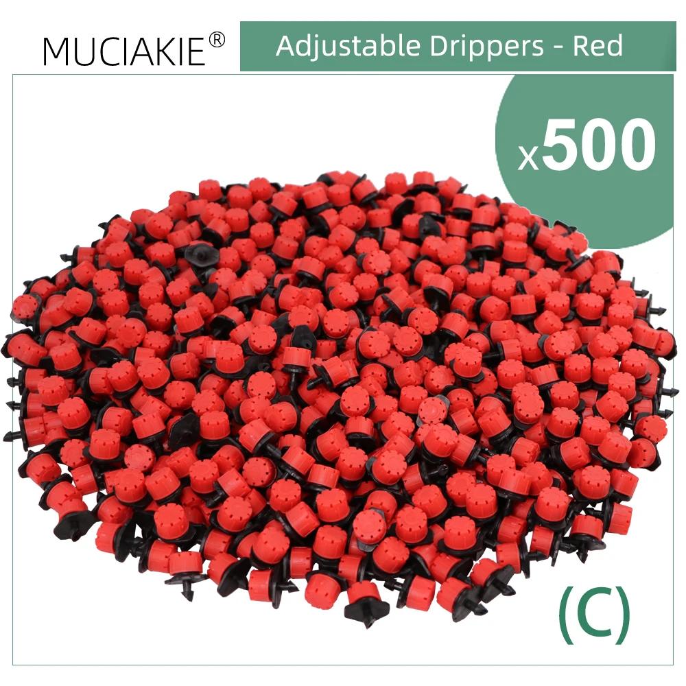 50-500PCS 1/4'' Barb Red Adjustable Nozzles Garden Watering Irrigation Sprinkler Washable Emitter 0-80L/H for Yard Greenhouse