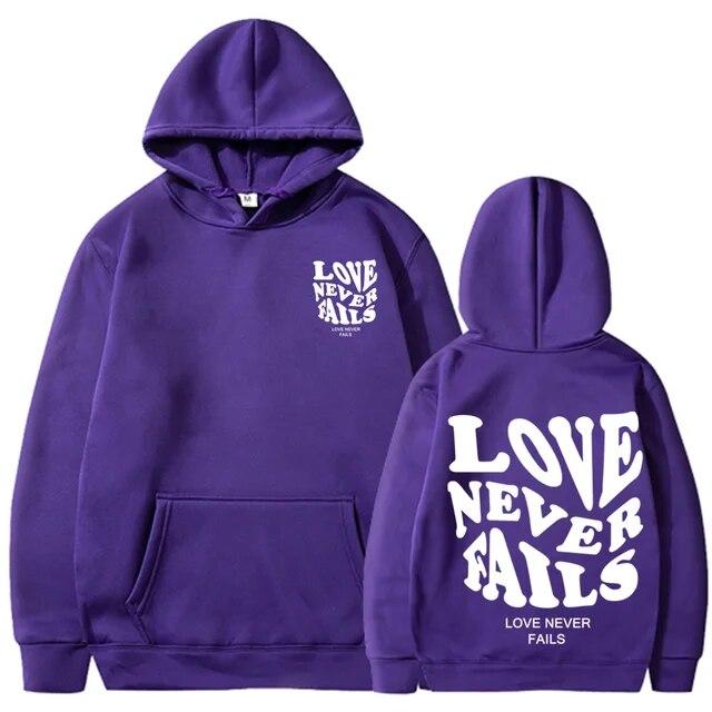 2023 Love Never Fails Print Letter Hoodies Women Sweatshirt Khaki Autumn Vintage Oversized Harajuku Loose Tops Casual Pullovers Unisex