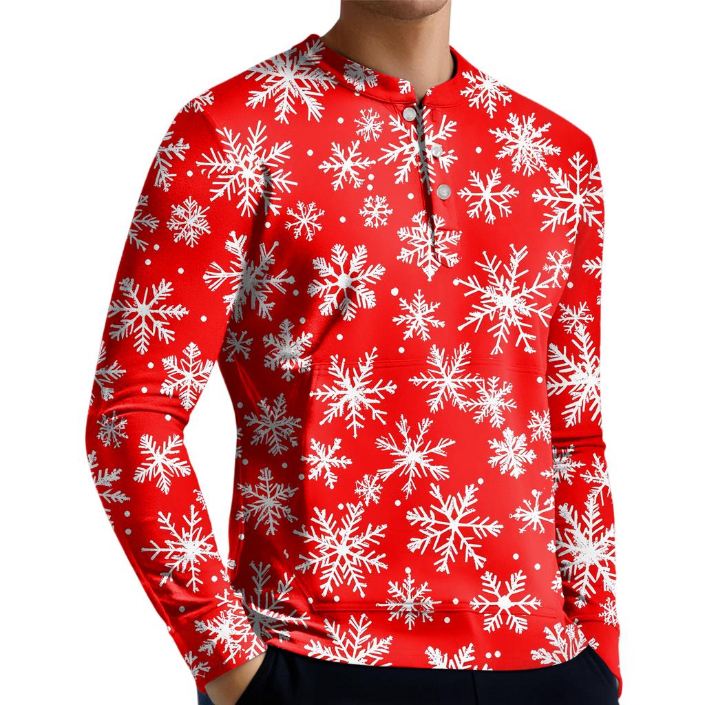 Men's Casual Button-Down Sweatshirt Fashion Printed Long Sleeve Shirt Pullover