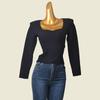 Foreign Trade Brand Water Drop Collar Bandage Knitted Top Western Style Gyaru Thread High Waist Long Sleeve Inner Wear Bottoming Shirt