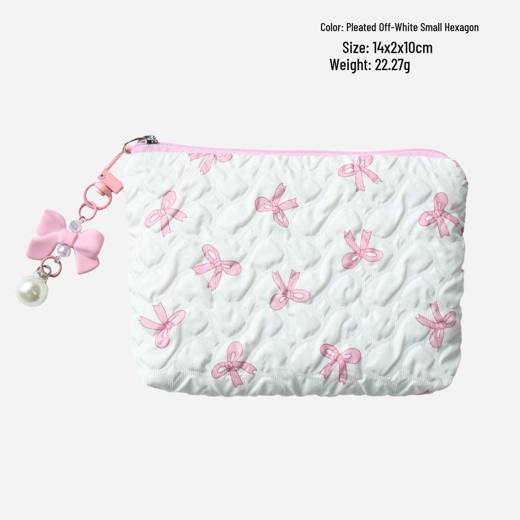 Большая Милая Сумка для Макияжа с Бантом - Портативный Клатч для Хранения Туалетных Принадлежностей и Косметики