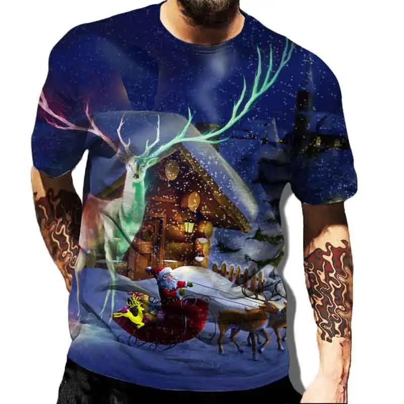 Merry Christmas Santa Claus Graphic T Shirt 3D Christmas Present Printing T-shirts For Men Kids Fashion Clothes Women Funny Tees