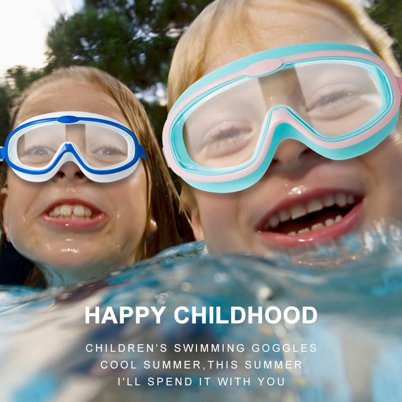 Детские плавательные очки с большой оправой и берушами, детские противотуманные плавательные очки для мальчиков и девочек, очки для бассейна и пляжа, плавательные очки