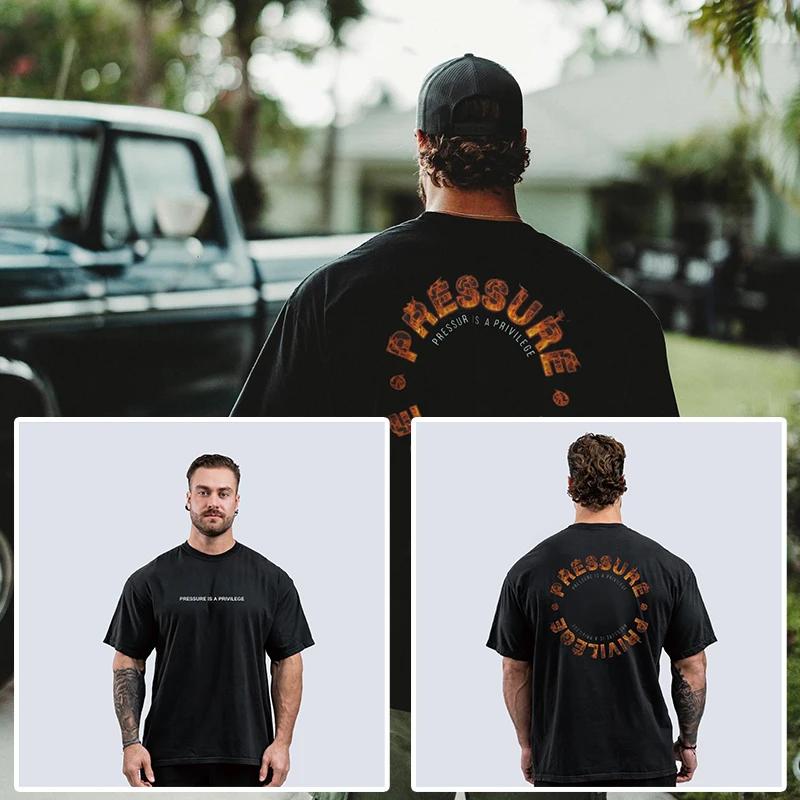 2025 High-quality New Gym Fitness T-shirt Loose Oversized Cotton Men's Short Sleeved Fitness T-shirt Summer Training Jogging Top