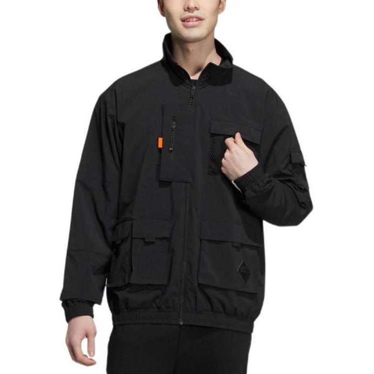 Adidas Neo Jackets Men's Black Stand Collar Moderate Workwear (Unisex) Jackets HE7940