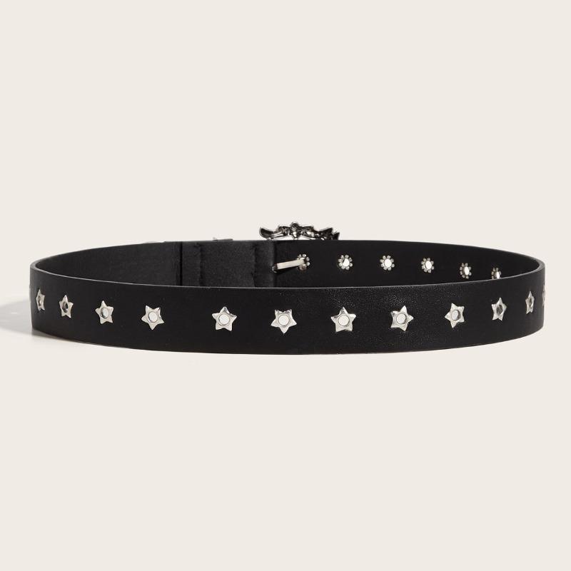 Trendy Leather Belt with Unique Star Studs for Young Adults High-End Versatile Punk-Style Pin-Closure Casual Women’s Belts