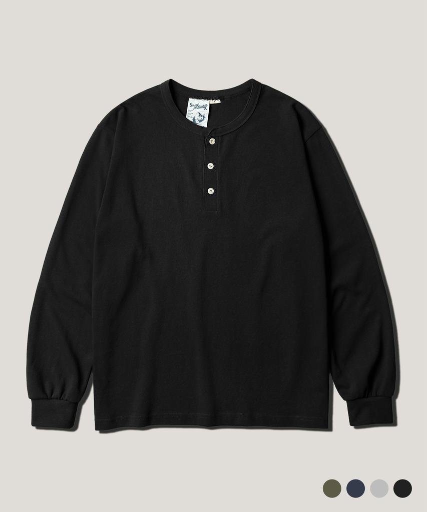 PERSTEP Stable Henley Neck Long Sleeve Tee Black Sjlt4748