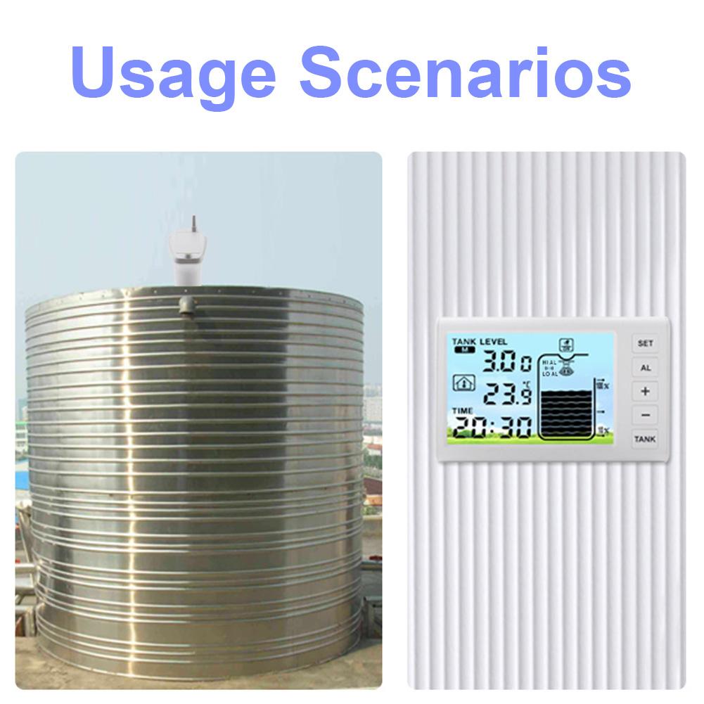 Ultrasonic Water Tank Liquid Depth Level Meter Temperature Sensor Time Display W/ Alarm Ultrasonic Tank Liquid Depth Level Meter