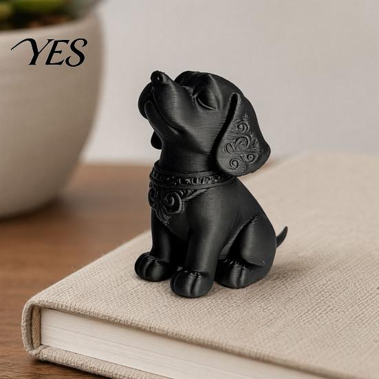 Sitting Puppy Sculpture 3D Printed Dog Figurine, Modern Black Decorative Statue, Desk Decor Animal Shape Decoration, Gift for Pet Lovers Home