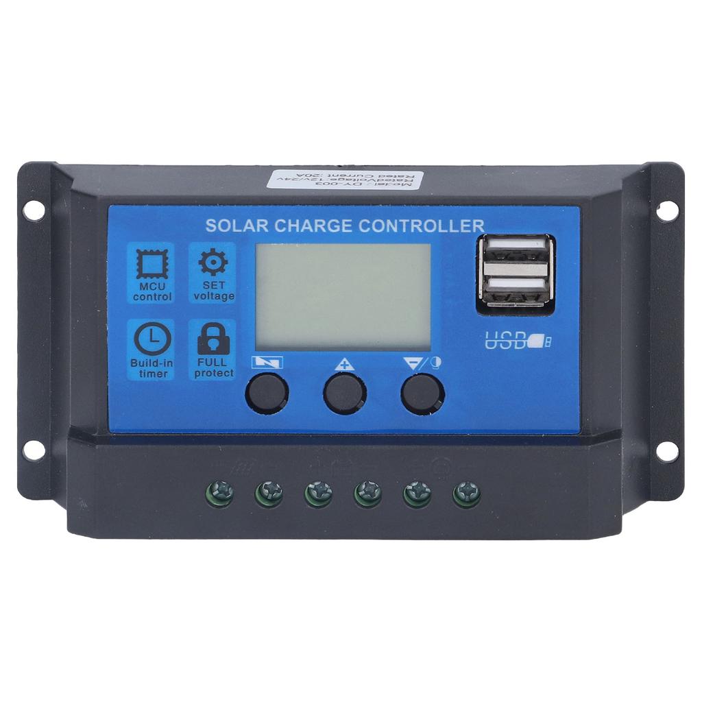 Solar Charge Controller LCD Automatic Identification with 5V Smart 2 USB Port 20A 12V 24V