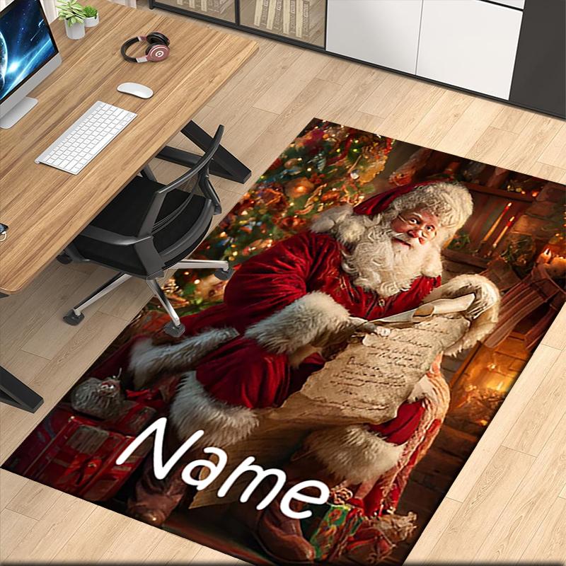 Custom Name Christmas Santa Claus Printed Carpet, for Office Chair Living Room Bedroom Kitchen Room Decor Gifts.