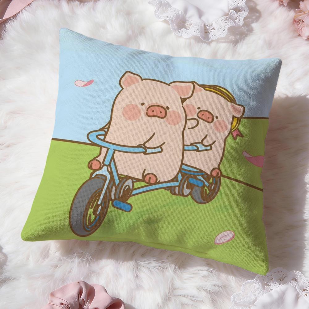 Cartoon L-Lulu Pig Pink Cushion Cover Premium Comfort Reversible Pillow Cove -Two in One Design for Any Room & Car Interior