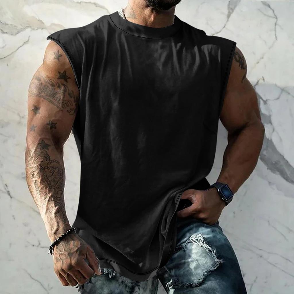 Летний мужской однотонный поглощающий пот дышащий жилет без рукавов с принтом и расширяющимся плечом