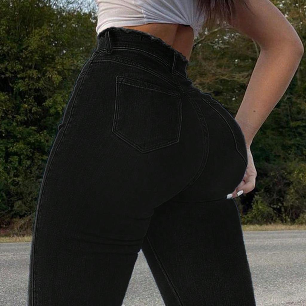 Женские потертые женские джинсы с высокой талией Модные универсальные прямые брюки