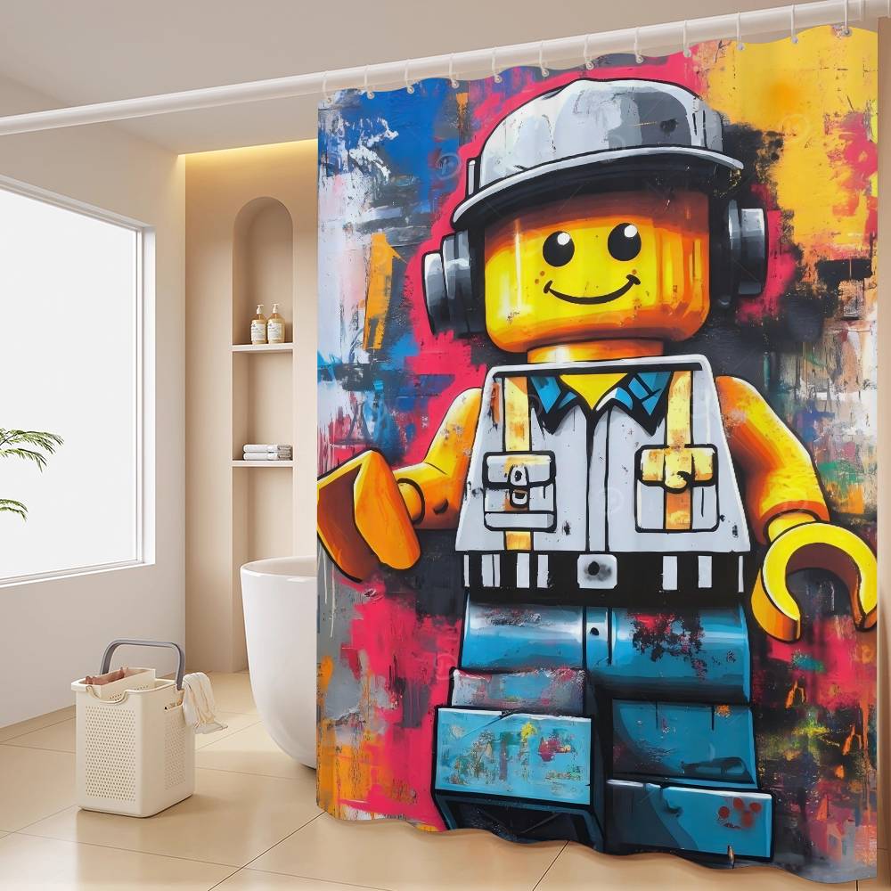 Мультяшная Абстрактная Веселая Различные Профессии L-Лего Занавеска для Душа, Декоративная Занавеска для Душа для Ванной Комнаты, Водонепроницаемая Занавеска для Душа с Крючками