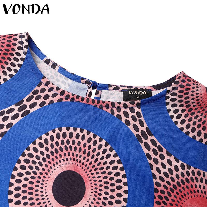 VONDA Женская свободная блузка большого размера с круглым вырезом и коротким рукавом с геометрическим узором и принтом