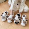 Fashion Womens Cotton Slippers Cartoon Cow Couple Non-Slip Warm Indoor Home Slippers Plush Fluffy 2025 Winter Comfortable Floor Slippers