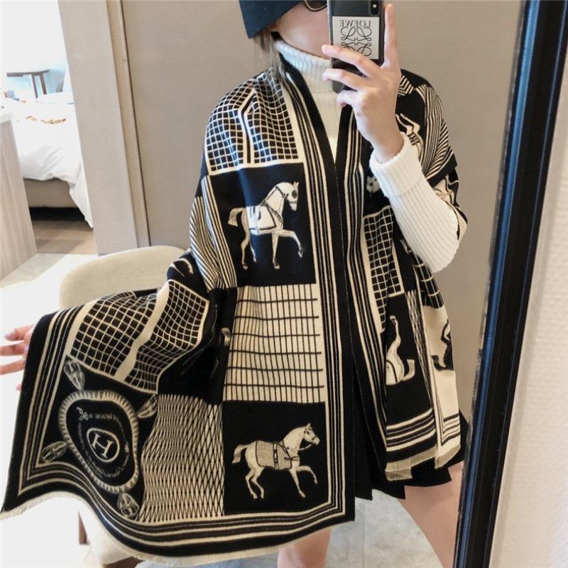 Carriage Scarf, Women's Imitation Cashmere Air Conditioner Shawl, Winter Dual-purpose Thickened Scarf, Fringed Long Style To Keep Warm