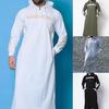 Mens Tops Muslim Middle Eastern Islamic Arabic Clothing Loose Striped Long Sleeve Drawstring Pockets Full Length Hooded Robe
