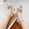Сексуальные прозрачные ПВХ-покрытые носки женские босоножки-лодочки с острым носком и бабочкой на платформе с толстым каблуком для вечеринки и свадьбы