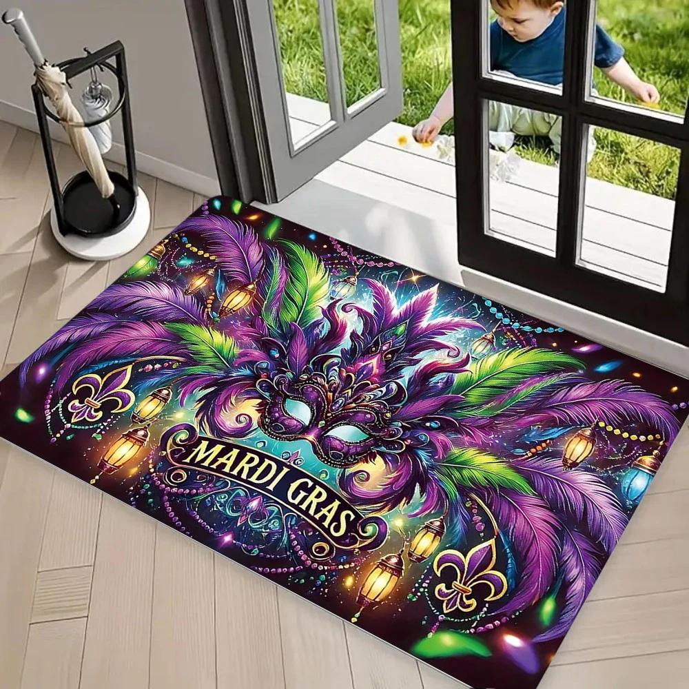Carnival Mask Pattern Carpet Mat Rug Vibrant  Luxurious home decoration with Colorful Feather for Front Door Entrance