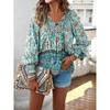 Spring Printed Long Sleeved Shirt Elegant Commuter Women V-neck Top Casual Blouse Vacation Loose Comfortable Street Wear