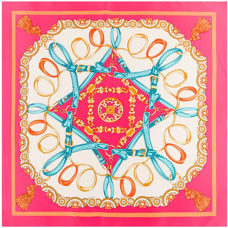 Luxury Brand 100% Twill Silk Scarf ChainsTassel Square Scarf New Design Print Kerchief Women Neck Shawl Wraps Echarpe 130cm