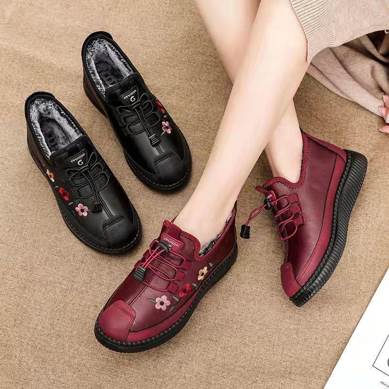 2024 Winter Casual Flat Lace-up Cotton Shoes Non-slip Waterproof Embroidery Shoes for Shoes Warm Snow Boots Bota Masculina