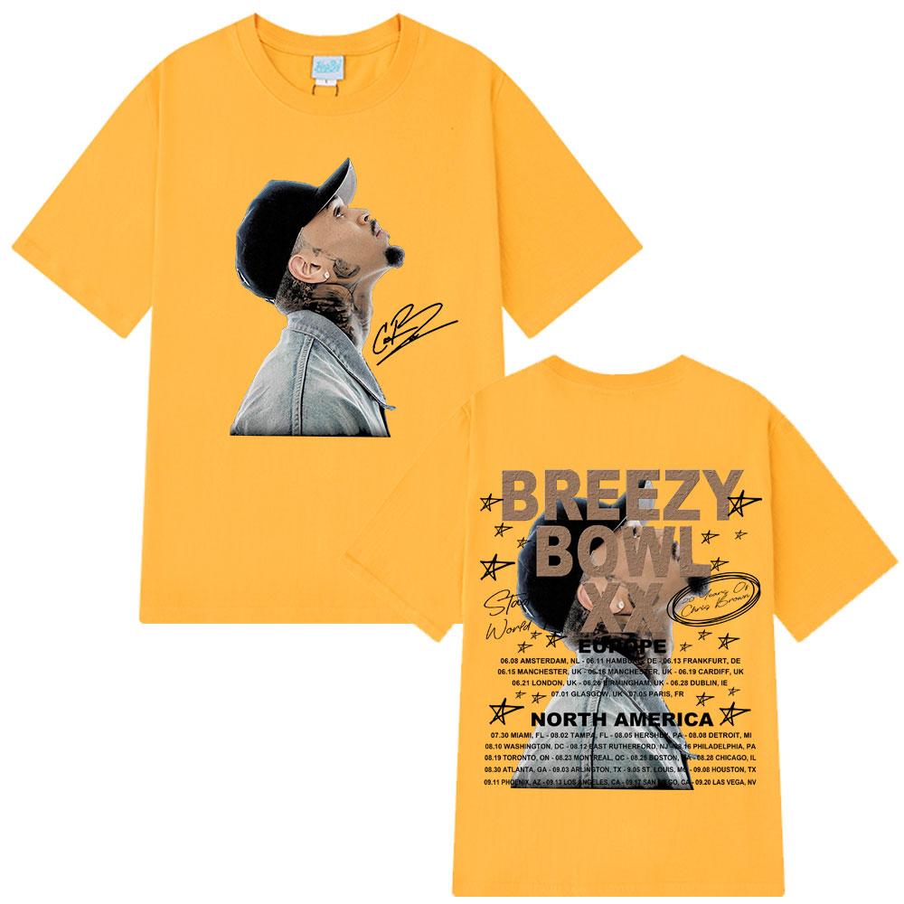 Rapper Chris Brown Breezy Bowl XX Tour 2025 Tshirt Unisex Women Fashion Hip Hop T Shirt Cotton Casual Oversized Tshirts Streetwear