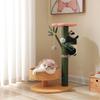 Wooden Cat Tree And Scratching Board With Bamboo Elements For Indoor Play
