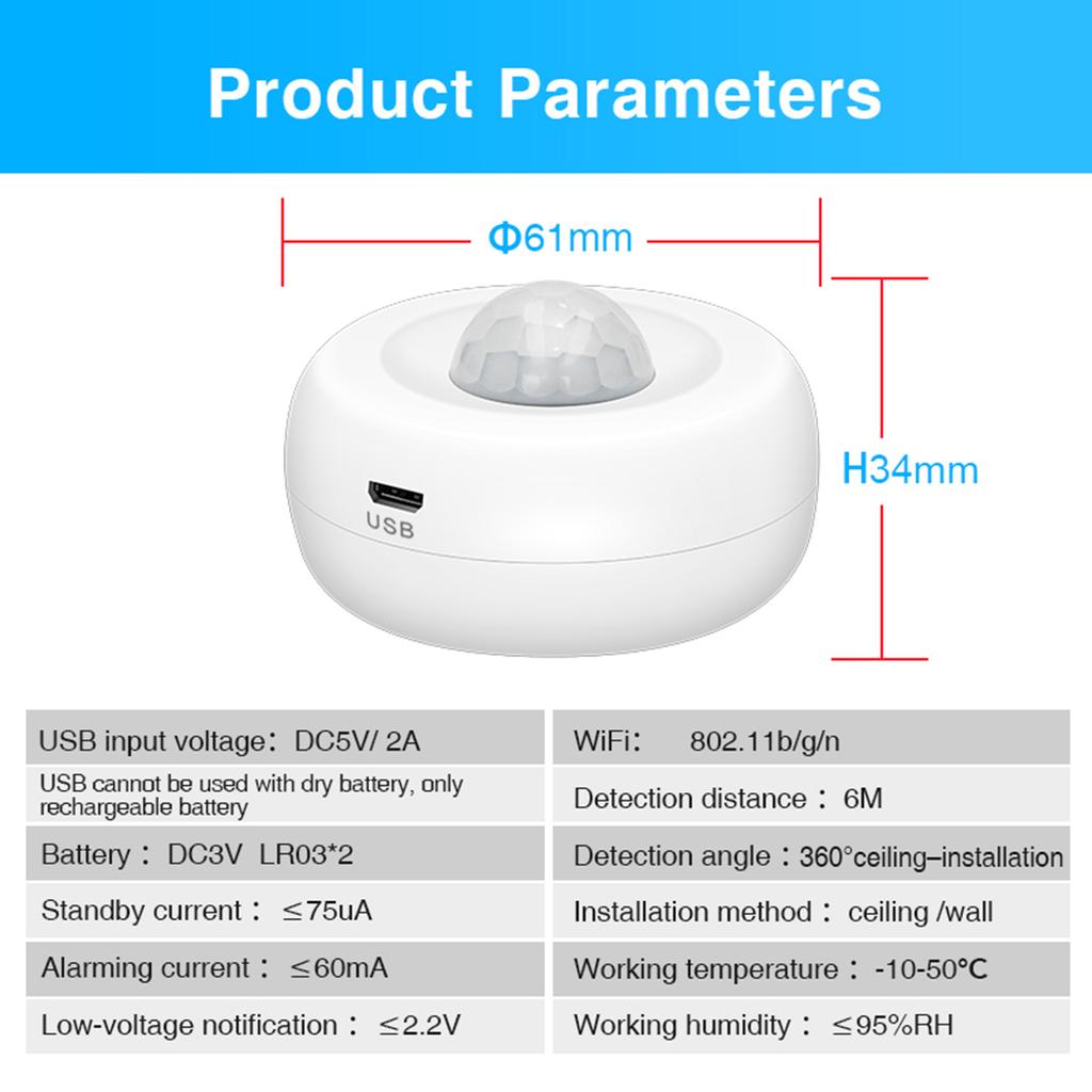 Motion Sensor, Wifi Motion Sensor Smart Motion Sensor NaIntelligent Motion Sensor PIR Infrared Detector Human Infrared Sensor