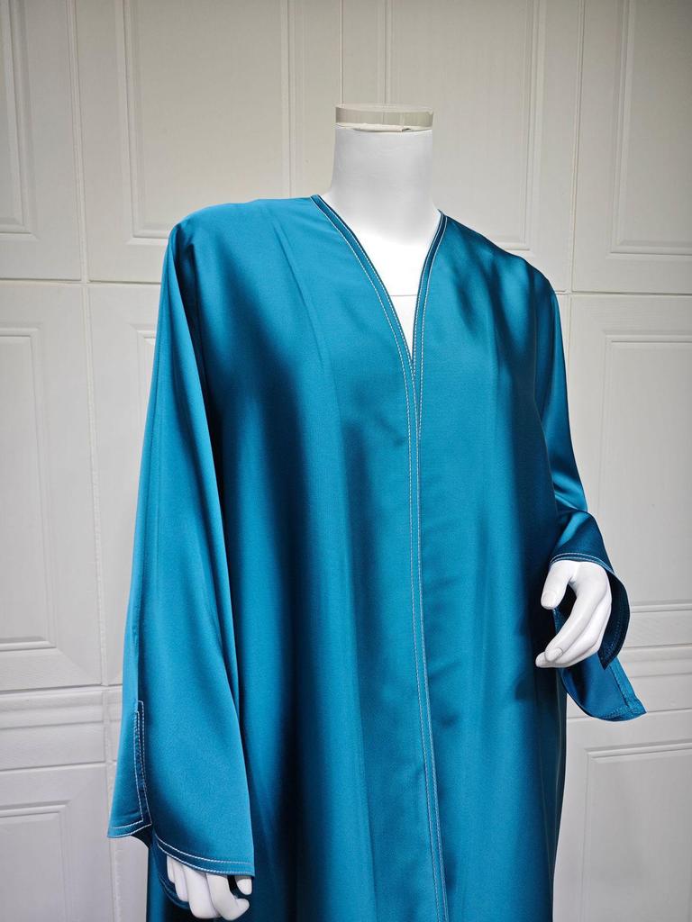 MQ191 Мусульманская атласная абая: Ближневосточный длинный халат, кардиган оверсайз однотонный