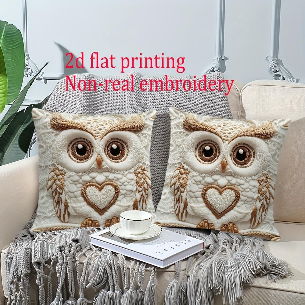 Short Plush 2D Flat Printing Owl Love Throw Pillow Covers, Zippered Polyester Comfortable Decor Pillowcases,