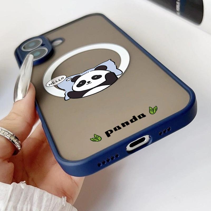 Магнитный чехол с рисунком спящей панды для iPhone 16 Pro 15 14 Plus 13 12 Pro Max 11, ударопрочный, прозрачный, с мягкими краями, акриловый, жесткий, защитный чехол для линз