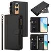 Для Oppo K12x 5G (Китай)/Кожаный чехол для OnePlus Nord CE4 Lite 5G с 9 отделениями для карт, кошельком на молнии, подставкой, чехлом для телефона и ремешком на запястье