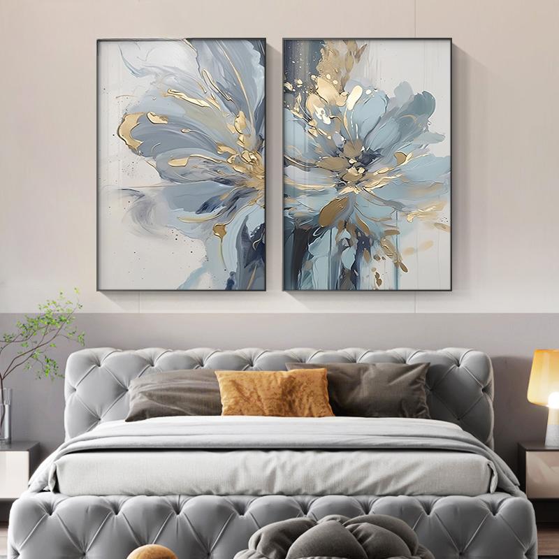 Роскошная картина для декора стен гостиной, абстрактная синяя цветочная печать на холсте, настенные картины для прихожей в спальне, современное настенное искусство