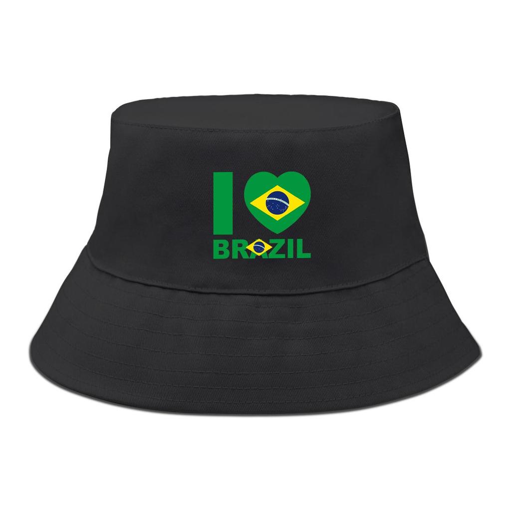 Flag of Brazil Print Bucket Hat , Patriotic Fisherman Cap Solid Color Unisex Candy Color Beach Hat