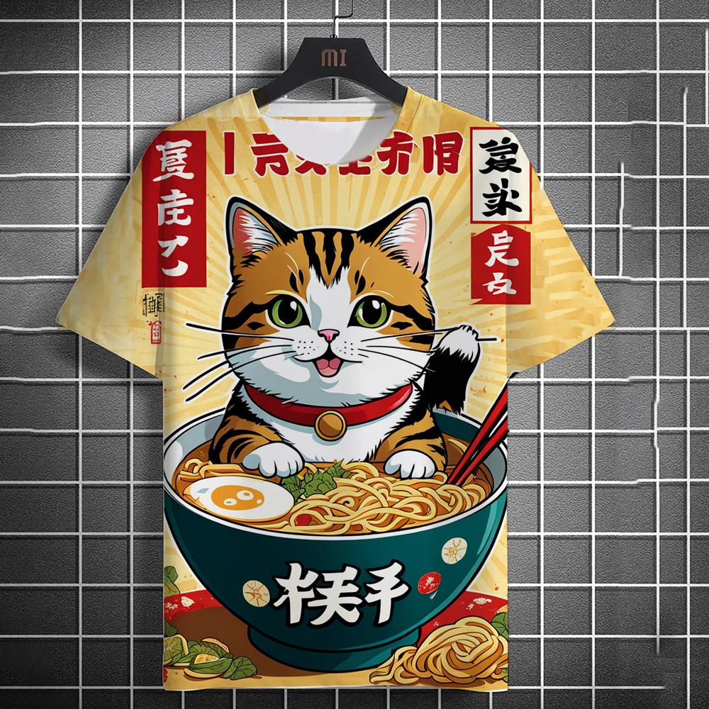 Летняя мужская мода повседневный принт мужской кот воин страж с ножом художественный принт капюшон футболка круглый вырез уличная футболка топ