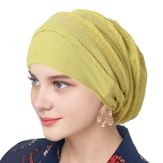Women Hat Solid Color Pile Design Turban Hat Lightweight Breathable
