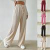 Women's  Textured Knitted Wide-leg Pants Elastic High-waisted Solid Color Casual Loose Straight