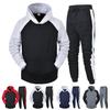 2Pcs/Set Raglan Long Sleeve Drawstring Elastic Waistband Mid-rise Sportswear Set Men Autumn Patchwork Color Pockets Hooded Sweatshirt Pants Set