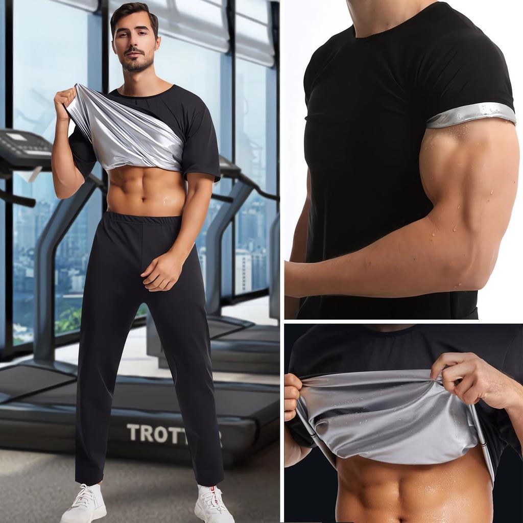 Ignitionix Сауна с коротким рукавом Тренировка в тепле Бег Тепло Усиленное и Сила Моющийся Мужской Костюм, Футболка, Футболка для уменьшения пота, Одежда, Водонепроницаемый,