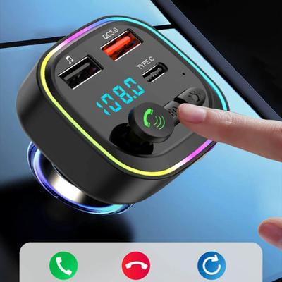 Автомобильный Bluetooth 5.0 FM-передатчик, автомобильный комплект громкой связи с PD Type-C, два USB-порта, быстрое зарядное устройство, подсветка прикуривателя