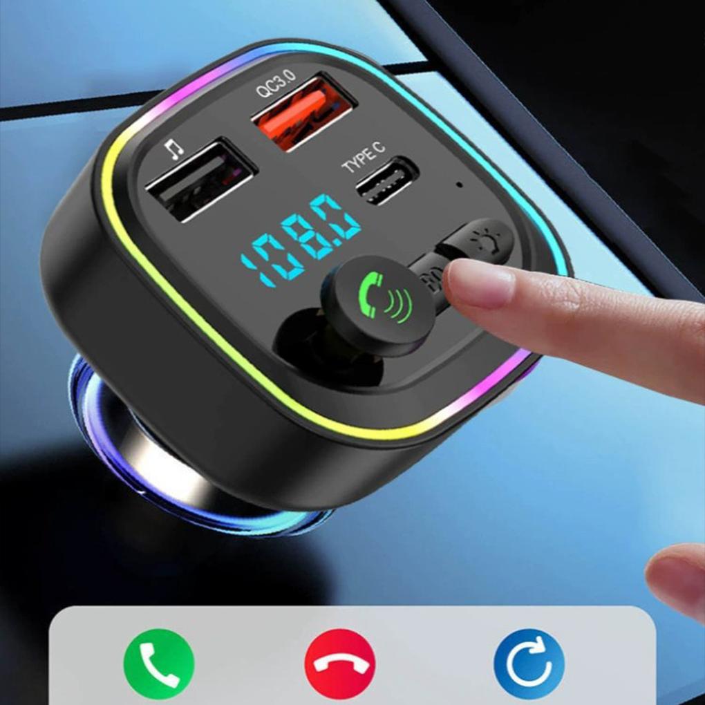 Автомобильный Bluetooth 5.0 FM-передатчик, автомобильный комплект громкой связи с PD Type-C, два USB-порта, быстрое зарядное устройство, подсветка прикуривателя