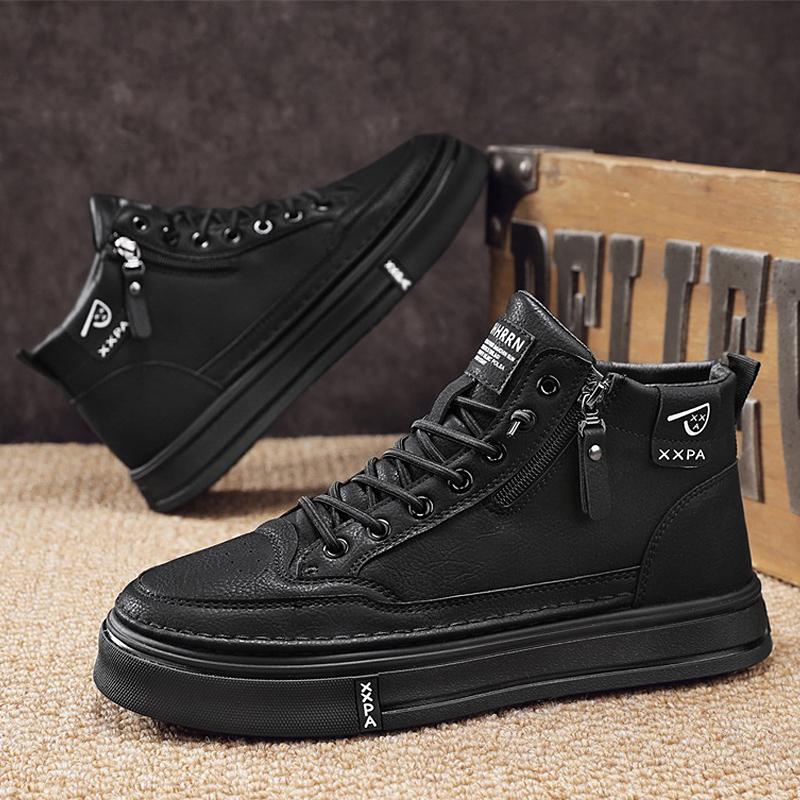 High Quality Men's Casual Shoes Fashion Leather Board Shoes Comfortable Platform Short Ankle Boots Slip On Man Walking Sneakers