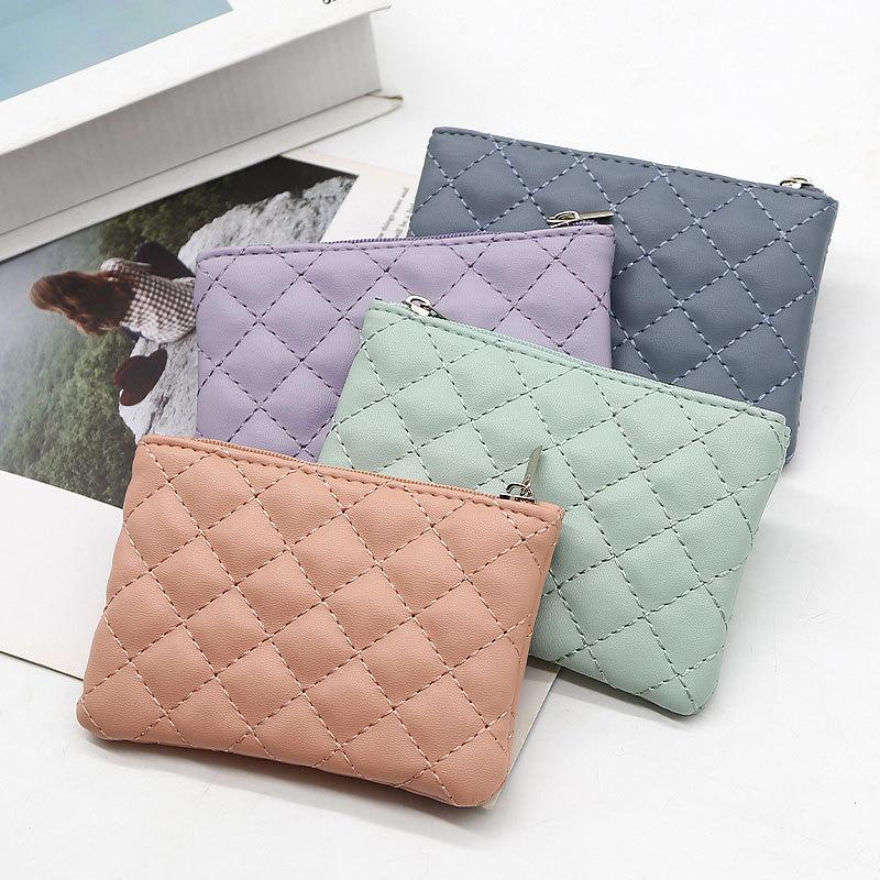Women Small Coin Purse PU Leather Zipper Wallets Pouch Plaid Print Change Purses Business Card Holder Ladies Mini Coin Bag