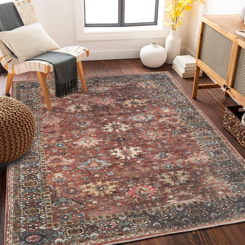 Vintage Bohemian Rugs Distressed Medallion Pattern Macrame Fringe Carpets for Boho Living Room Decor