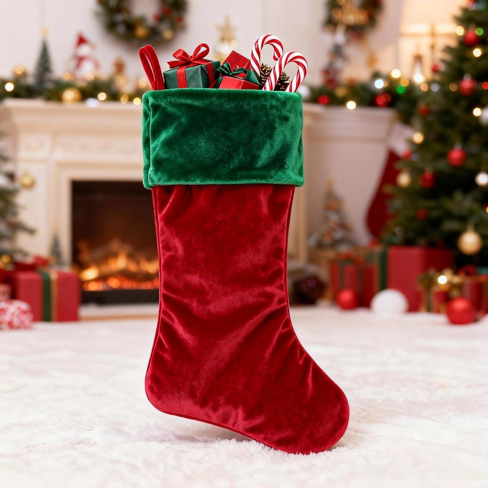 Plush Velvet Christmas Stocking Refillable Christmas Tree Hanging Socks Banquet