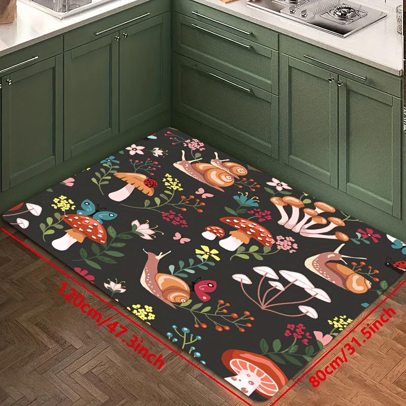 1Pcs Luxury Black and White Mushroom Kitchen Mat Soft Thickened Kitchen Floor Mat Waterproof Non-slip Oil-proof Floor Mat Runner Rug